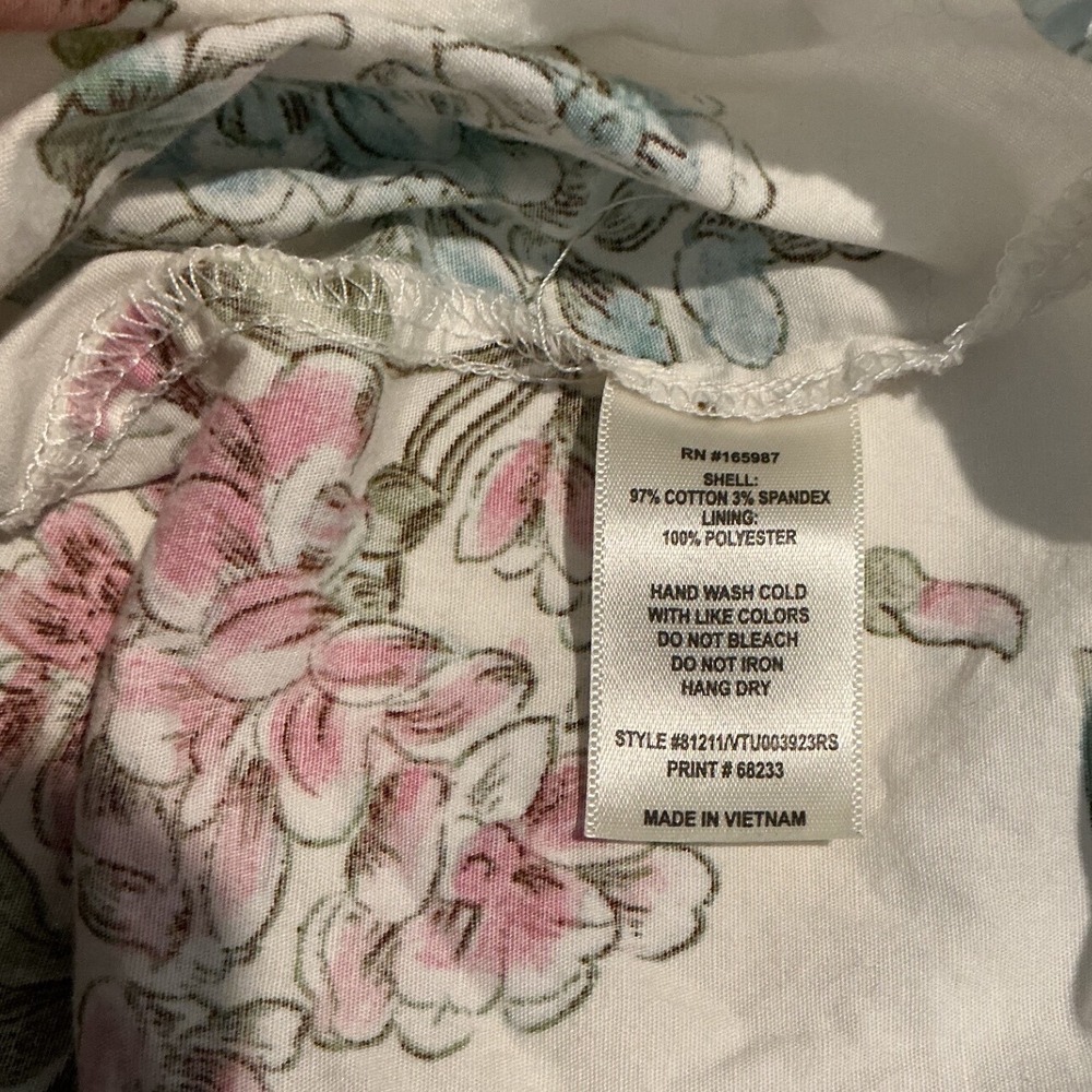 Floral Blouse Women Large Cream Pink Blue Puff Sleeve Crop Top - Picture 5 of 8